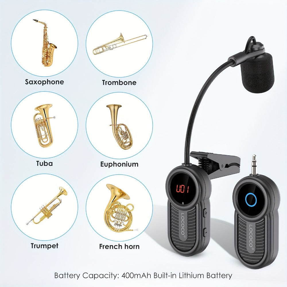 UHF Wireless Instrument Microphone for Saxophone, Brass and Winds