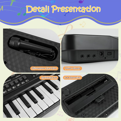 Complete Accessory Set for a 61-Key Electronic Keyboard, Including a Microphone, Sheet Music, And Key Stickers, Ideal for Home Practice And Beginners. A Perfect Gift for Birthdays And Holidays for Family