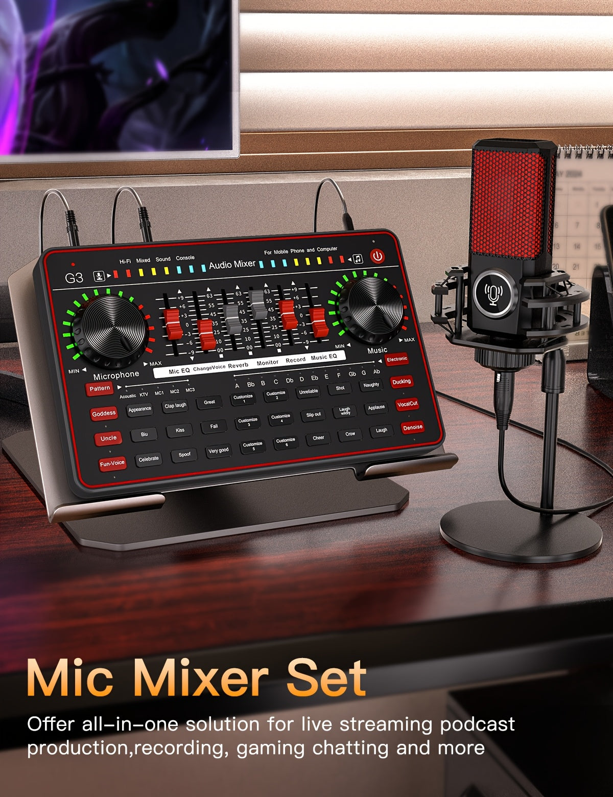 Professional Mixer, Suitable For Laptops, Mobile Phones, Game Recording, Streaming Podcasts, Internet Celebrities, Anchors, Live Streaming, Recording, Karaoke Video Studio Podcast Equipment Bundle, Condenser Mic, Dynamic Microphone, Sound Card