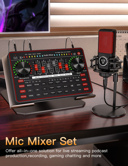 Professional Mixer, Suitable For Laptops, Mobile Phones, Game Recording, Streaming Podcasts, Internet Celebrities, Anchors, Live Streaming, Recording, Karaoke Video Studio Podcast Equipment Bundle, Condenser Mic, Dynamic Microphone, Sound Card