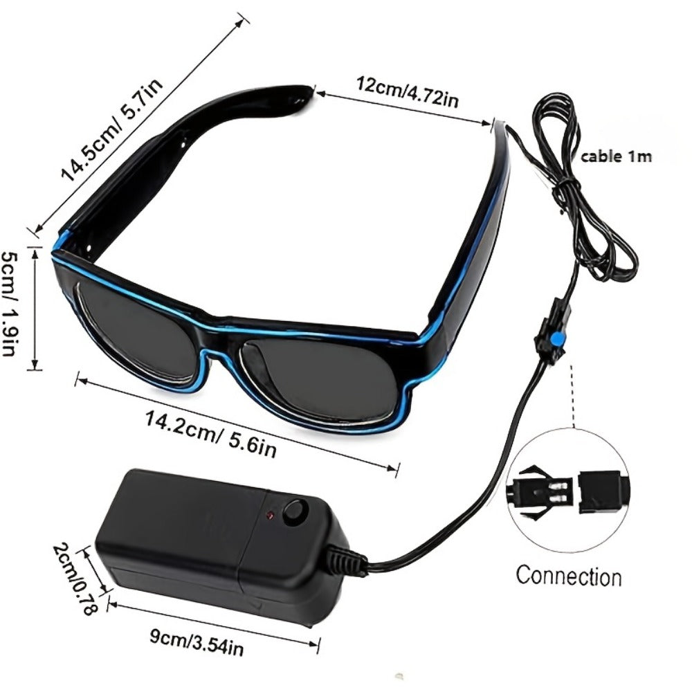 LED Light-Up Glasses, Adjustable EL Wire Eyewear for Festivals and Parties