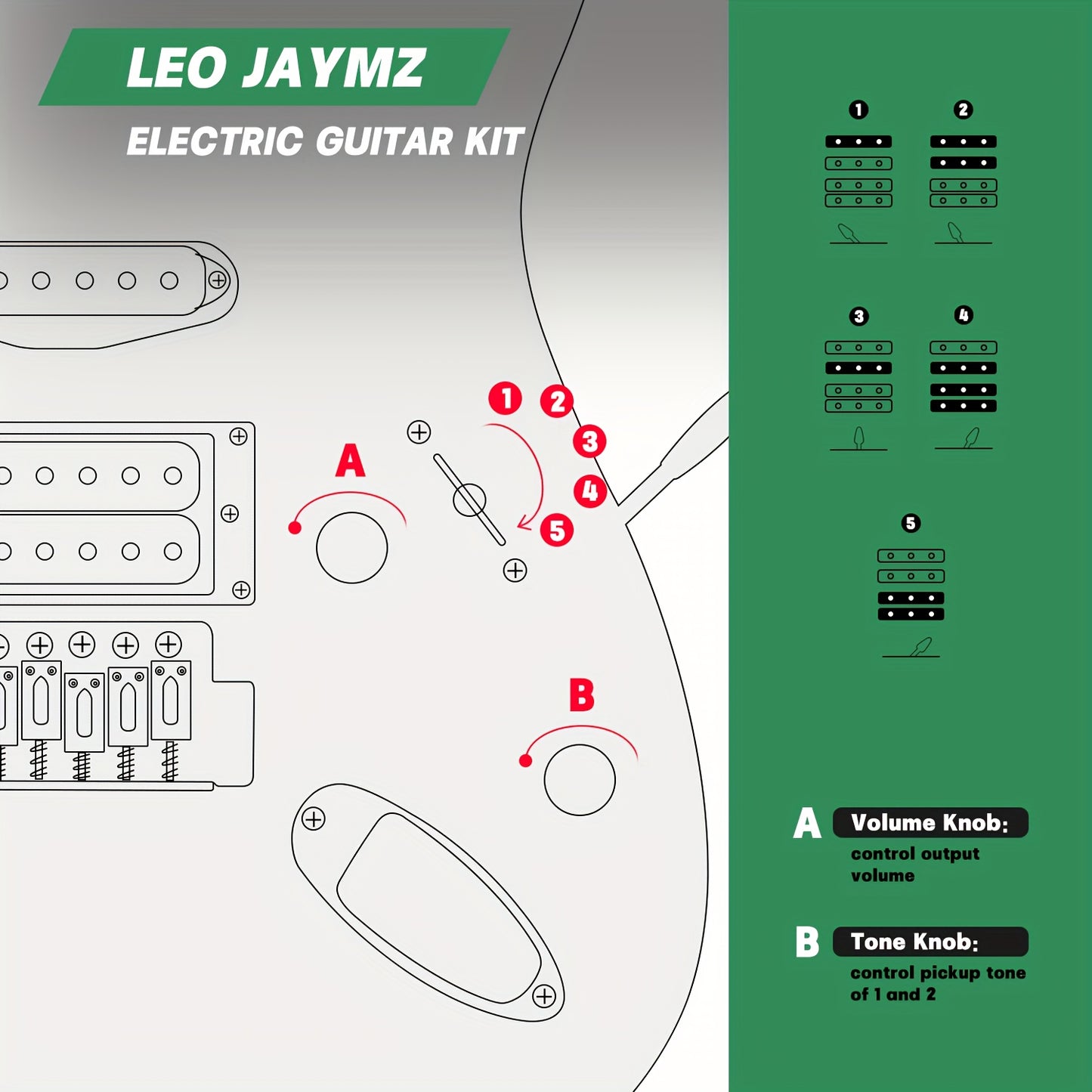 Leo Jaymz 39 Inch Full Size Electric Guitar Kit Electric Guitar Beginner Kits - 20W Amplifier, Digital Tuner, Carring Bag, Shoulder Strap, Connecting Cable