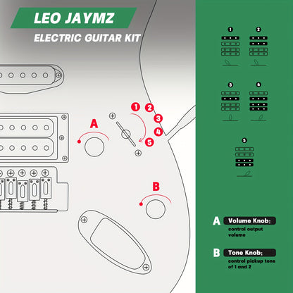 Leo Jaymz 39 Inch Full Size Electric Guitar Kit Electric Guitar Beginner Kits - 20W Amplifier, Digital Tuner, Carring Bag, Shoulder Strap, Connecting Cable