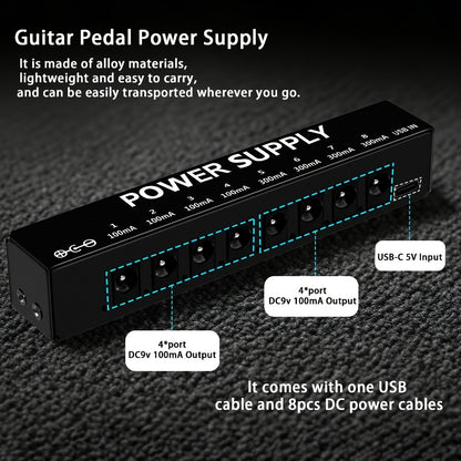 Guitar Pedal Power Supply, Portable, USB-C, USB, Effects for Powering Guitar Effects