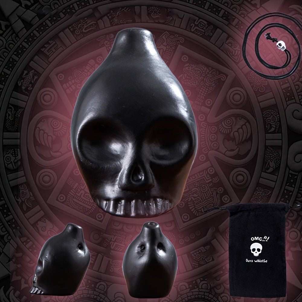 Ceramic Aztec Death Whistle, Handcrafted Skull Sound Effect Collectible