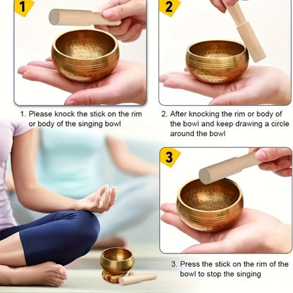 Nepalese Singing Bowl Set with Copper Bowls and Mahogany Strikers