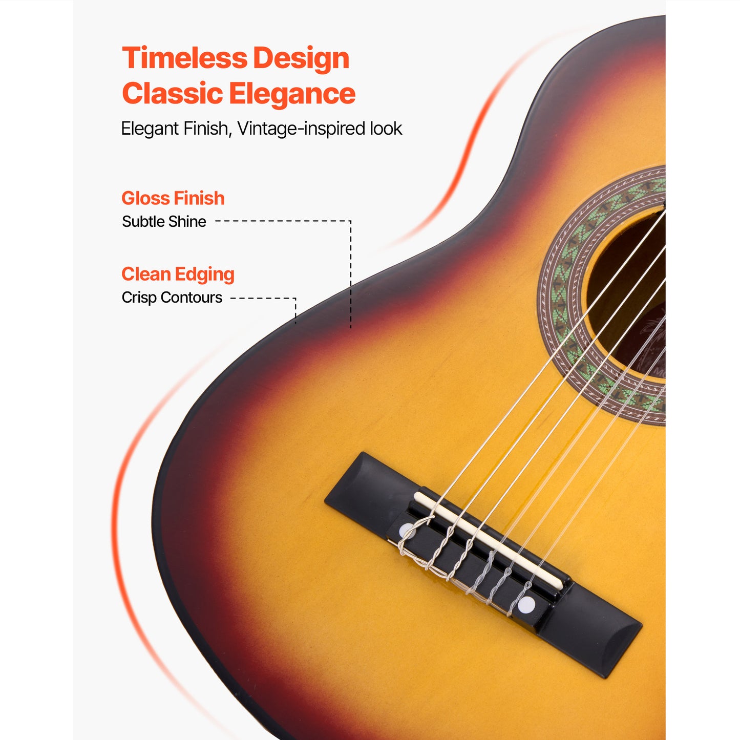 VEVOR Classical Guitar 30 in Guitar Beginner Starter Kit Nylon Strings Sunburst Sunrise Color/Black/Natural Color/Pink