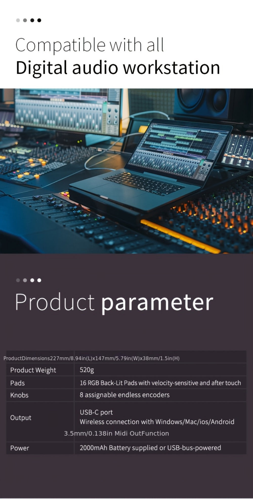 MIDI Pad Controller, USB, Wireless, Professional-Grade, Multi-Effects for Music Production