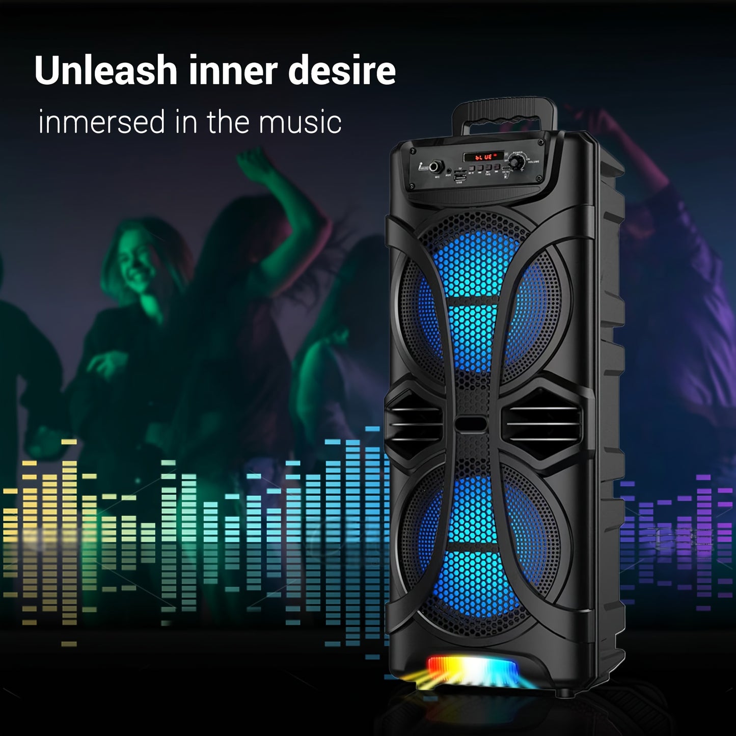Portable Wireless PA Speaker System - Rechargeable Outdoor Wireless Speaker Portable PA System W/ Dual 8" Subwoofer, Microphone In, Volume Controls, Party Lights, USB/TF/BT/AUX/FM/TWS