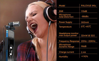 PALOVUE MFi Certified Portable Microphone with Lightning Connector for iPhone/iPad - Professional Stereo Condenser Mic with Charging Port & 3.5mm Headphone Jack, Ideal for Recording & Live Streaming, Cardioid, Digital