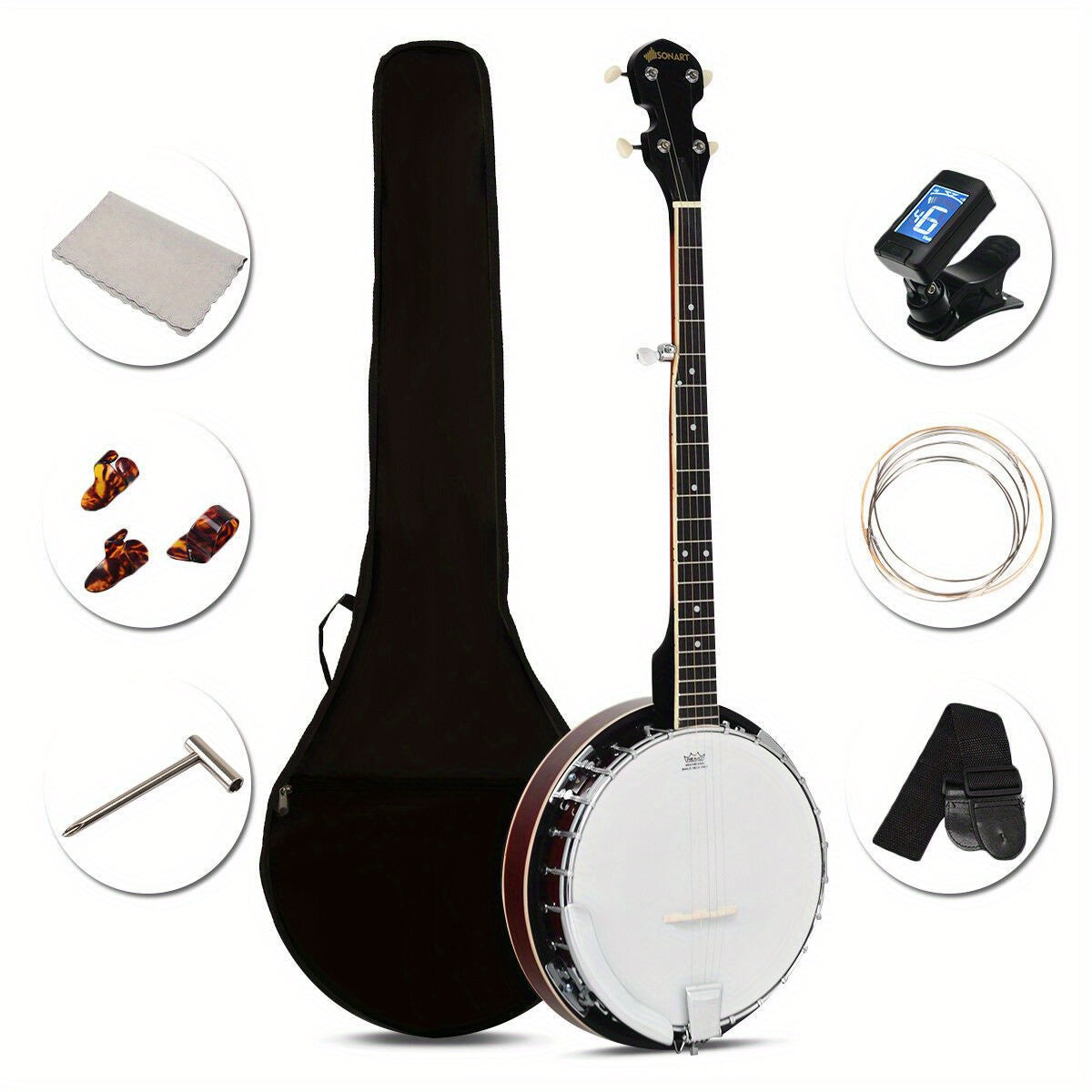MULTIGOT 5-String Geared Tunable Banjo 24 Brackets Closed Back Remo Head W/Case, Valentine'S Day Gifts
