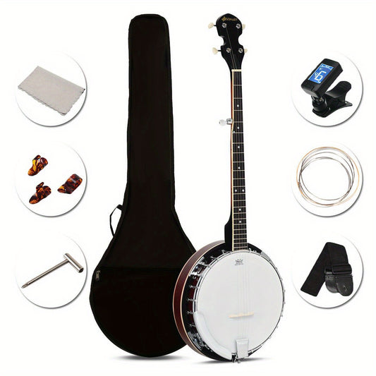 MULTIGOT 5-String Geared Tunable Banjo 24 Brackets Closed Back Remo Head W/Case, Valentine'S Day Gifts