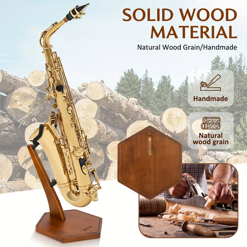 STRICH FH-4 Solid Walnut Wood Saxophone Stand - Durable Handcrafted Floor Holder for Alto And Tenor Saxophones with a Weighted Base for Improved Stability And Visual Appeal - High-Quality Wooden Display And Storage Option