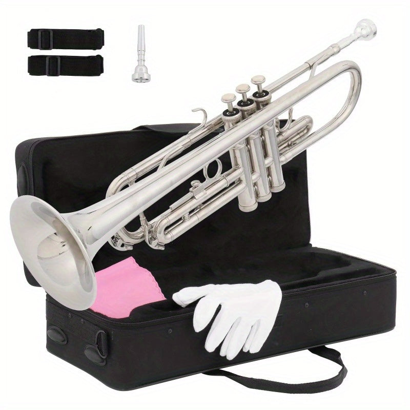 B Flat Silvery Bb Trumpet for Concert Band with Case