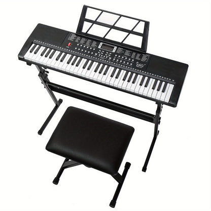 GEP-110 61-Key Keyboard Starter Kit - with Piano Stand, Bench, Built-in Speakers- 3 Teaching Modes for Beginners