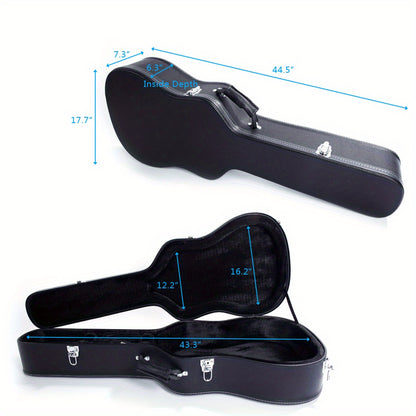 Protect Your Acoustic Guitar in Style! Microgroove Flat Black Hardshell Case, 39" And 41" Sizes, Fits Most Folk Guitars