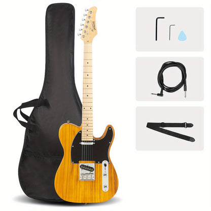 Solid-Body Electric Guitar with Single-Coil Pickup And Maple Fretboard; Features a Transparent Yellow End And Black Pickguard. Suitable for Beginners And Practice; Lightweight And Easy to Play; Suitable for Adults