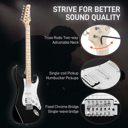 Stylish H-S-S Pickup Electric Guitar Kit with 20W AMP Bag Guitar Strap Black