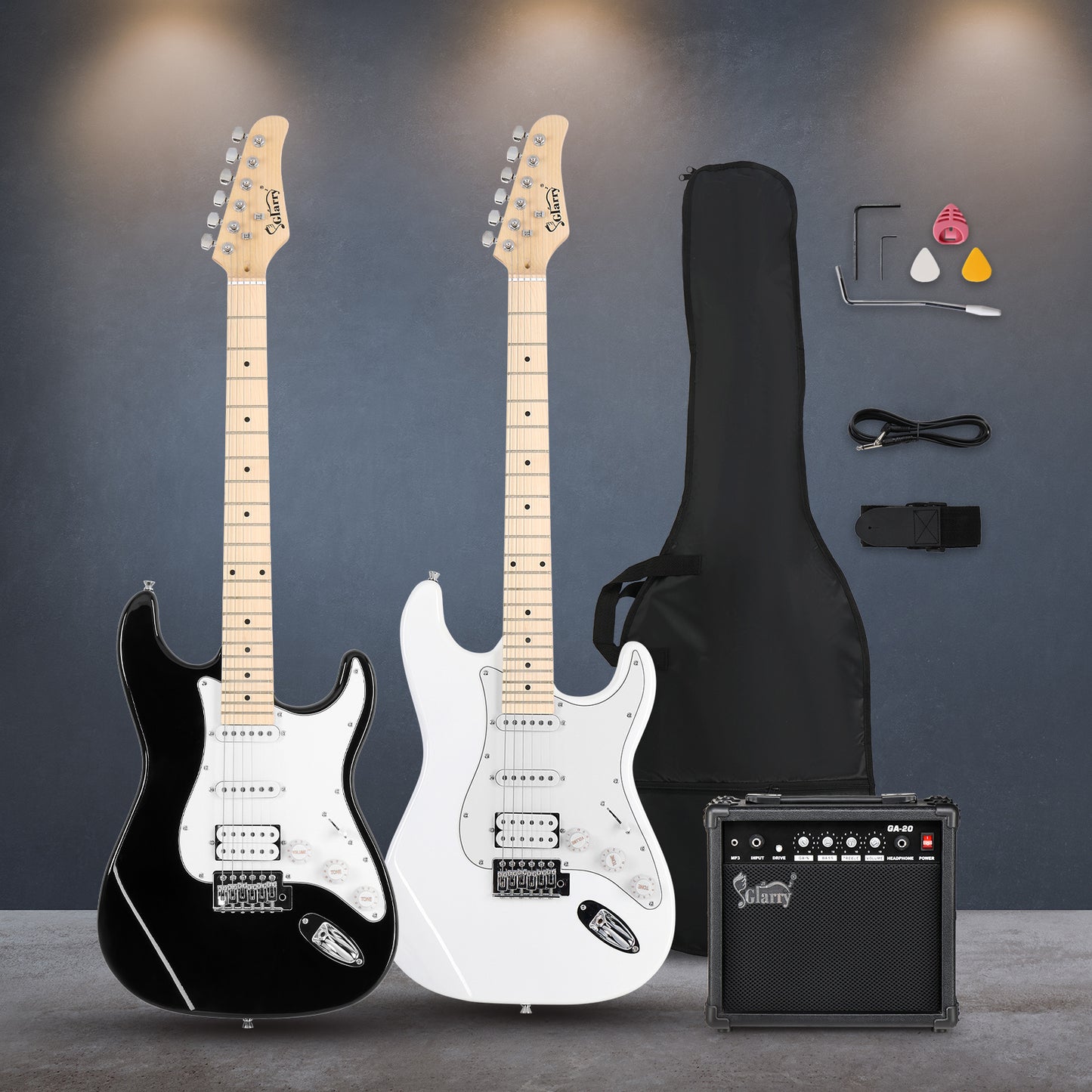 Stylish H-S-S Pickup Electric Guitar Kit with 20W AMP Bag Guitar Strap Black
