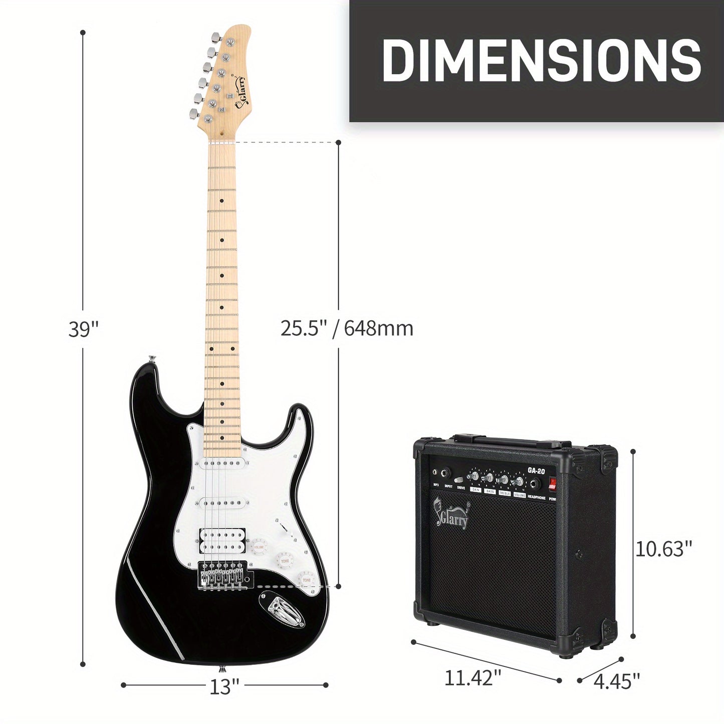 Stylish H-S-S Pickup Electric Guitar Kit with 20W AMP Bag Guitar Strap Black