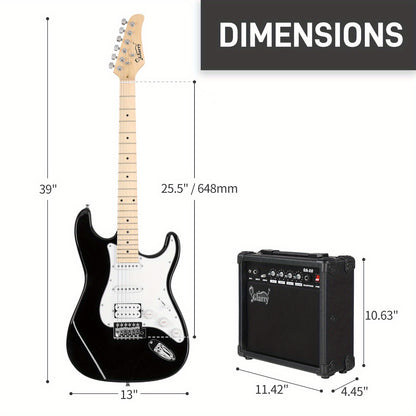 Stylish H-S-S Pickup Electric Guitar Kit with 20W AMP Bag Guitar Strap Black