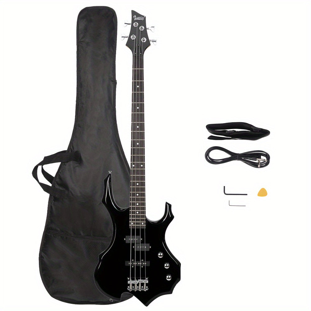 LEADZM Burning Fire Electric Bass Guitar Full Size 4 String Cord Wrench Tool Black - Lightweight Basswood Body, Maple Neck, Rosewood Fingerboard, Accurate Intonation, Comfortable Design, LEADZM