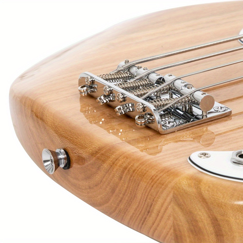 Fretless Electric Bass Guitar Full Size 4 String for Experienced Bass Players Cord Wrench Tool Burlywood