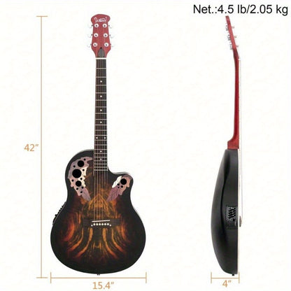 MOTOOS 41 Inch Full-Size Cutaway Acoustic-Electric Guitar Grape Voice Hole Spruce Top Round Back Sunset Color