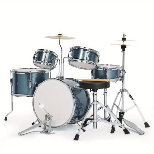 14"x10" Wood Grain Color 5 - Pieces Drum Set for Beginners - Complete with Pedal, Drumsticks, Wrench And Drum Stool - Ideal for Music Training
