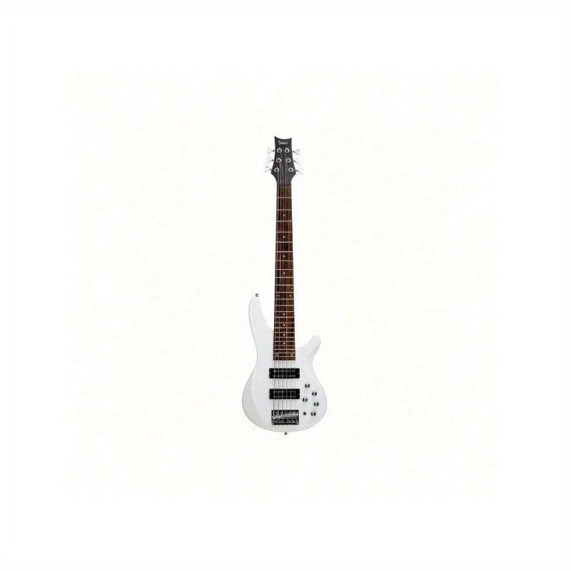 White Electric Bass Guitar with 44 Inch GIB, 6 Strings, H-H Pickups, Laurel Wood Fingerboard, And Included Bag And Additions