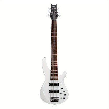White Electric Bass Guitar with 44 Inch GIB, 6 Strings, H-H Pickups, Laurel Wood Fingerboard, And Included Bag And Additions