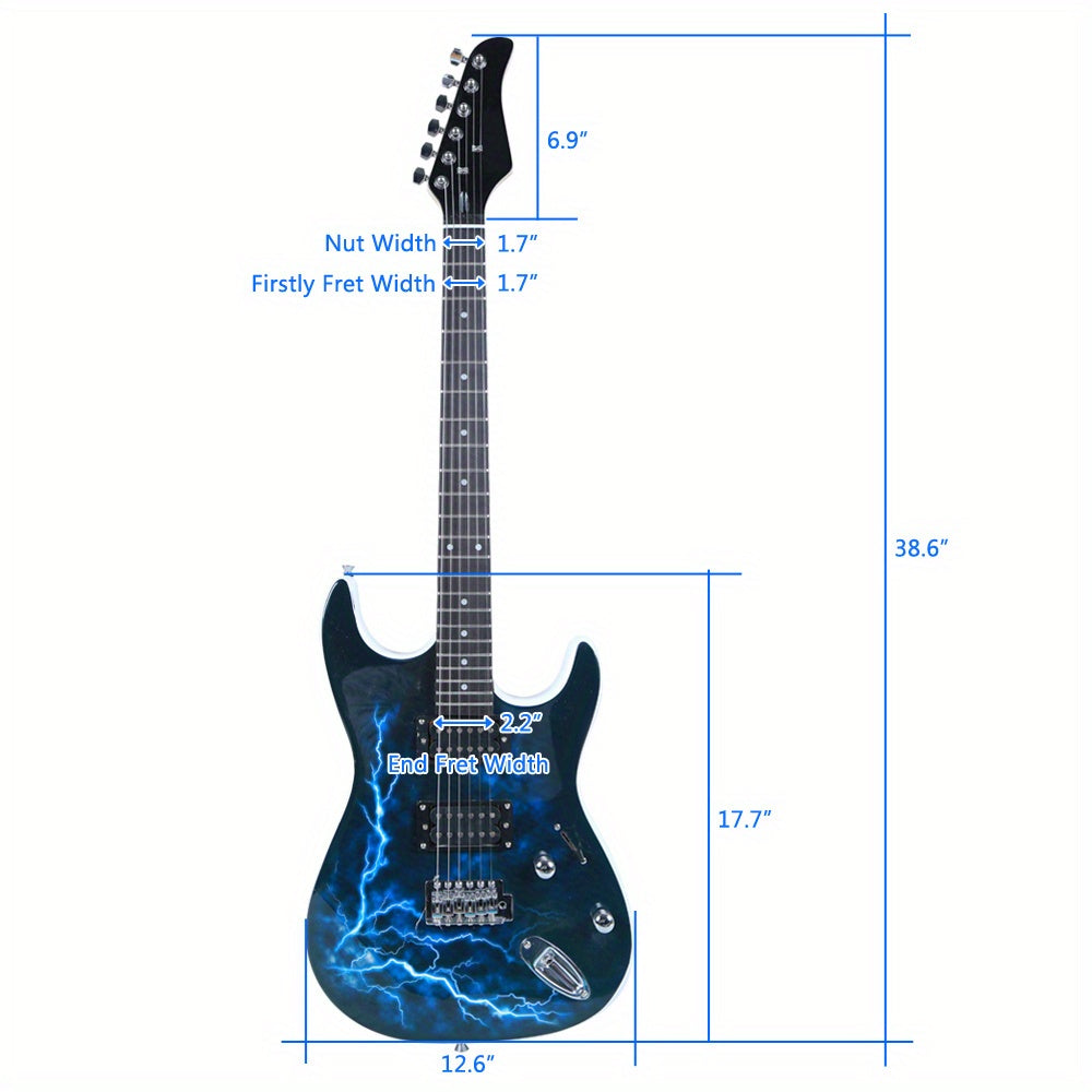 Lightning Style Electric Guitar with Power Cord/ Strap/ Bag/ Plectrums Black & White