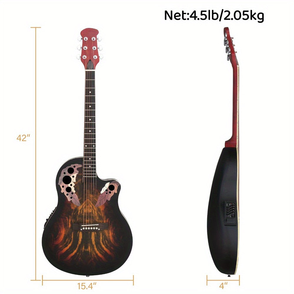 41 Inch Full-Size Cutaway Acoustic-Electric Guitar Grape Voice Hole Spruce Top Round Back Sunset Color