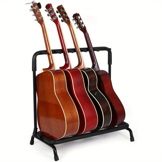 5 Holder Guitar Stand Rack, Folding Portable Band Stage Multi-Guitar Display Decor for Acoustic, Bass, Electric Guitars, Black