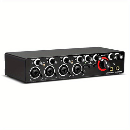 Professional 4-Channel Audio Interface Sound Card - Studio Mixer for Electric Guitar Live Recording, 24Bit/ 192Khz High-Resolution, XLR Interface with 48 Phantom Power Supply