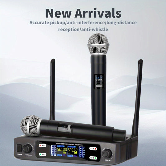 Dual Channel Professional Wireless Microphone System with Infrared Technology & Volume - Suitable for Karaoke, Streaming, Singing, Video Conferencing, Weddings, Churches, Stages, Compatible for Parties, Speeches, Podcasts, Stage Performances