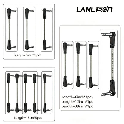15CM * 3pcs/ 15CM * 5pcs/ 15CM * 3pcs + 30CM * 1pc + 100CM * 1pc Inch Guitar Effects Pedal Cable Connector 1/4" Right Angle TS Mono Black