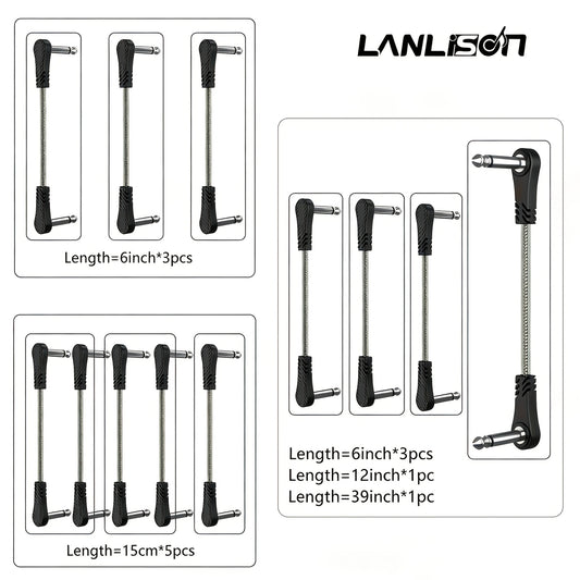 15CM * 3pcs/ 15CM * 5pcs/ 15CM * 3pcs + 30CM * 1pc + 100CM * 1pc Inch Guitar Effects Pedal Cable Connector 1/4" Right Angle TS Mono Black