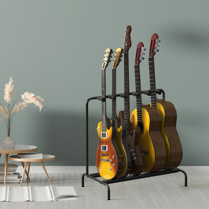 The Guitar Stand Holds Up to 5 Guitars in A Sturdy Metal Frame with Soft Protection and Non-slip Pedals for Home/ Studio Use