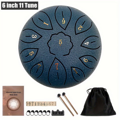 Steel Tongue Drum, 6-Inch 11-Note D Major Set with Bag and Drumsticks