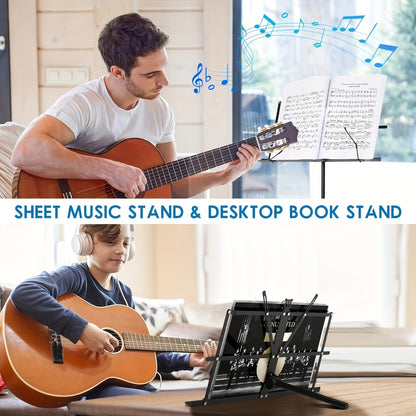 Folding Music Stand, Portable, Foldable, 2-in-1 for Holding Sheet Music For Lessons