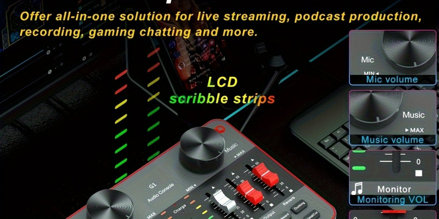 USB Audio Interface, Adjustable, USB, Podcast, Equipment for Recording and Streaming
