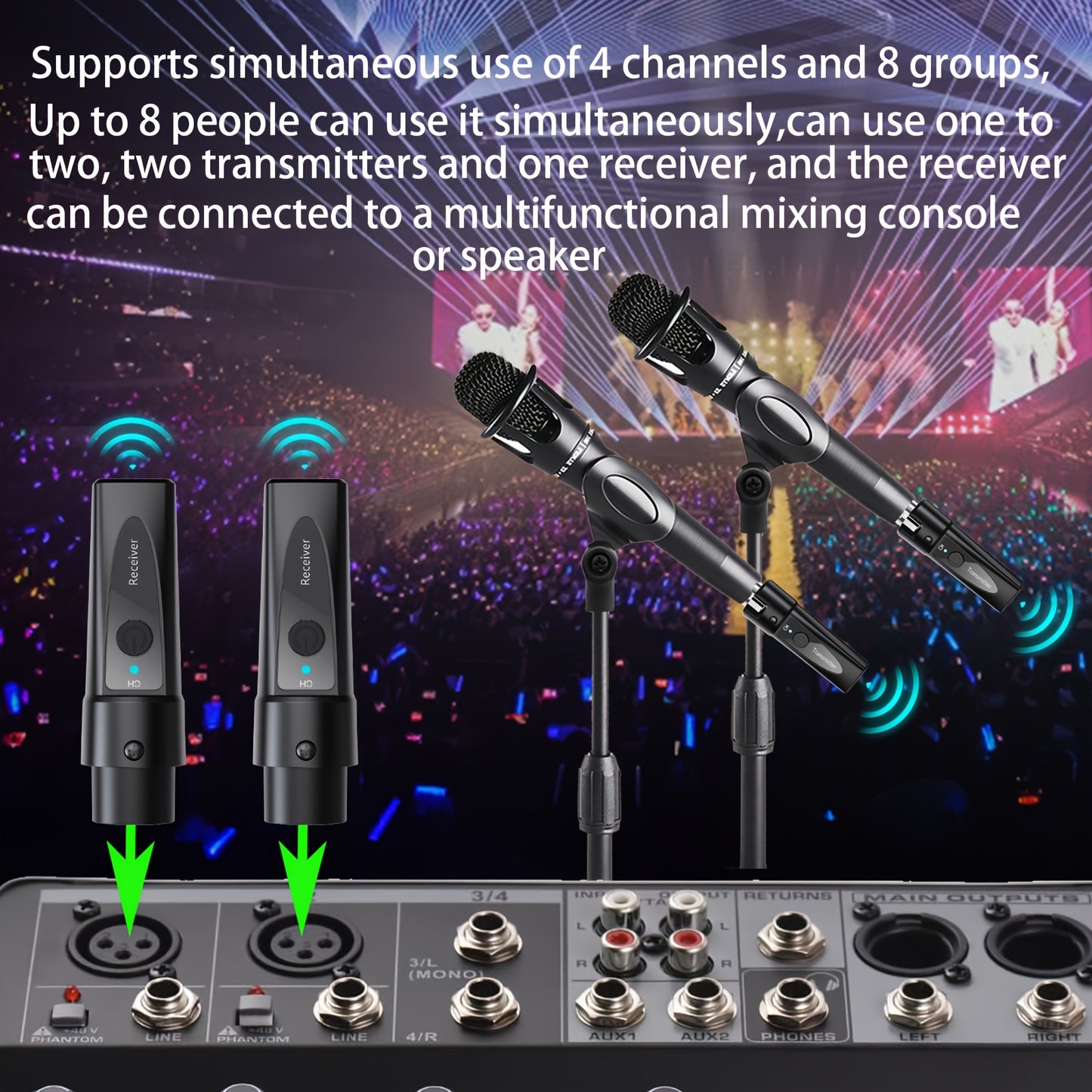 XLR Wireless Microphone System, 2. 4Ghz, Rechargeable Wireless Mic Adapter for Mixing, Dynamic, and Live Broadcasting, USB-C Charging, 0. 1W-0. 2W Power Output, No Charger Included, Live Broadcasting | Sleek Design | USB Charging, XLR Microphon