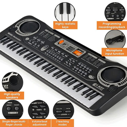 Portable Electronic Keyboard, Piano Keyboard, USB, 61-Key, Piano, Set for Beginner Lessons
