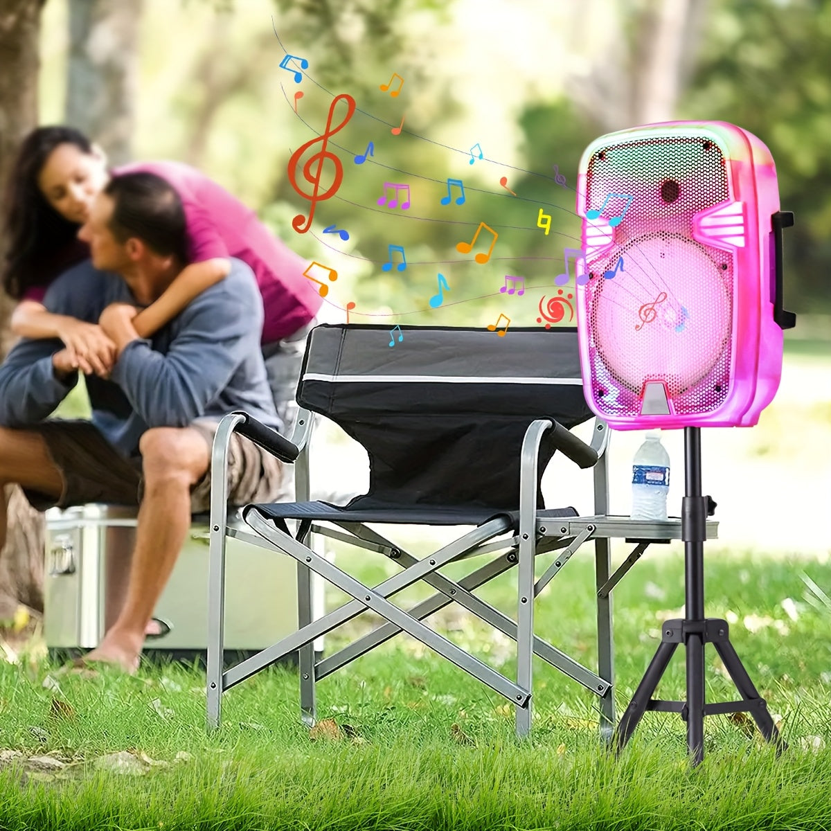 8" Rechargeable Speaker Wireless LED Karaoke Party System USB/SD/FM/AUX W/Mic & Stand