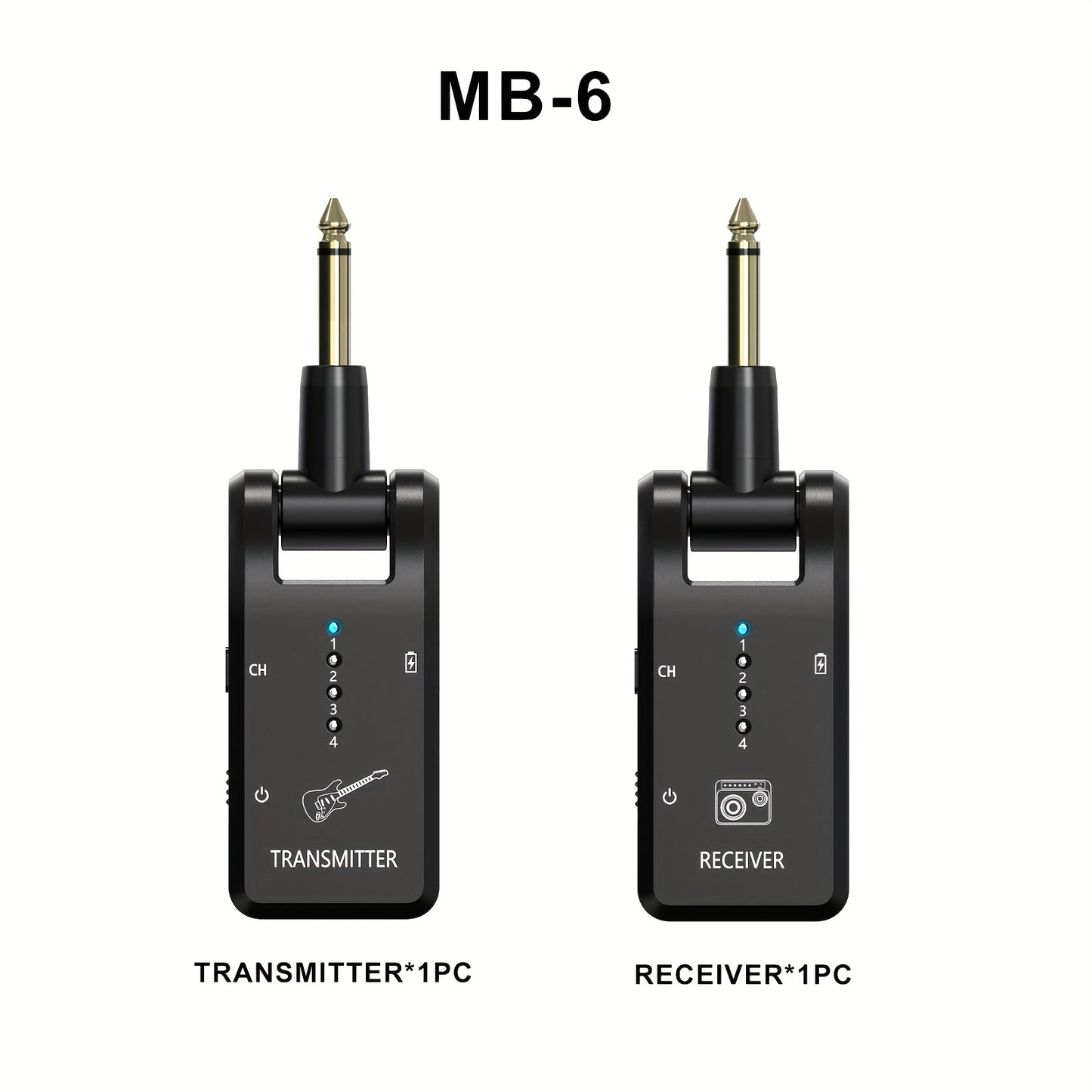 Upgrade 2. 4GHz Wireless Guitar System with Built-in Rechargeable Li-Battery, Wireless Guitar Transmitter and Receiver, for Electric Guitar, Bass, and Saxophone