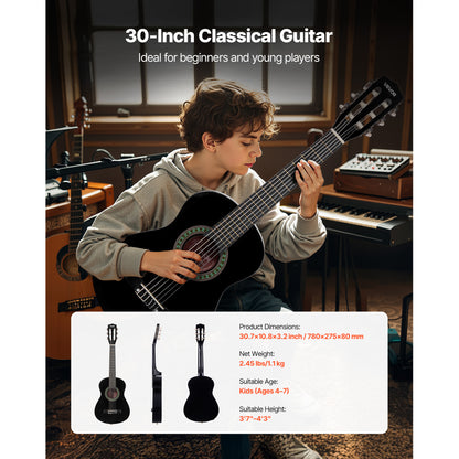 VEVOR Classical Guitar 30 in Guitar Beginner Starter Kit Nylon Strings Sunburst Sunrise Color/Black/Natural Color/Pink