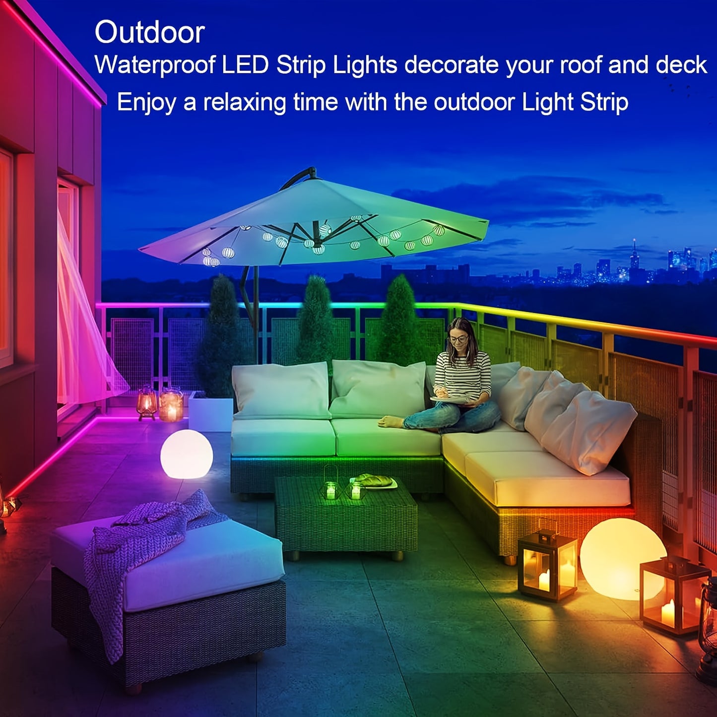 [Halloween Decor] 100ft Outdoor LED Strip Lights, Outside LED Light Strip with Remote And App Control, Exterior LED Rope Lights Music Syne RGB Strip Lights for House Party Wall Decor Halloween Decor