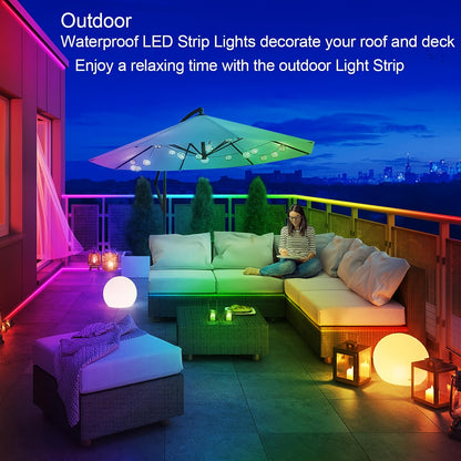[Halloween Decor] 100ft Outdoor LED Strip Lights, Outside LED Light Strip with Remote And App Control, Exterior LED Rope Lights Music Syne RGB Strip Lights for House Party Wall Decor Halloween Decor