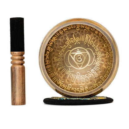 Tibetan Singing Bowl Set 4 inch with Holy Mantra and Sacred Third Eye Symbol from Nepal~ Antique design suitable for Yoga, Meditation, Sound Healing & Chakra Balancing~